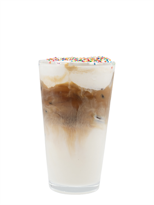 salted caramel dot cake iced latte