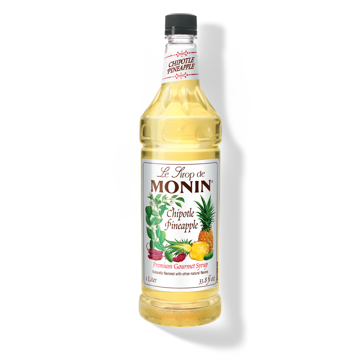 Monin Chipotle Pineapple Syrup 1 L bottle with golden syrup and pineapple pepper label