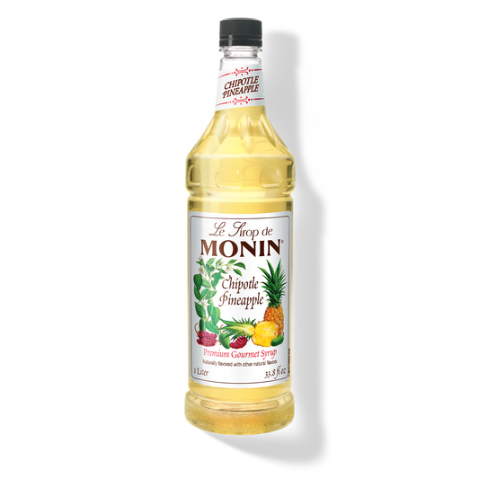 Monin Chipotle Pineapple Syrup 1 L bottle with golden syrup and pineapple pepper label