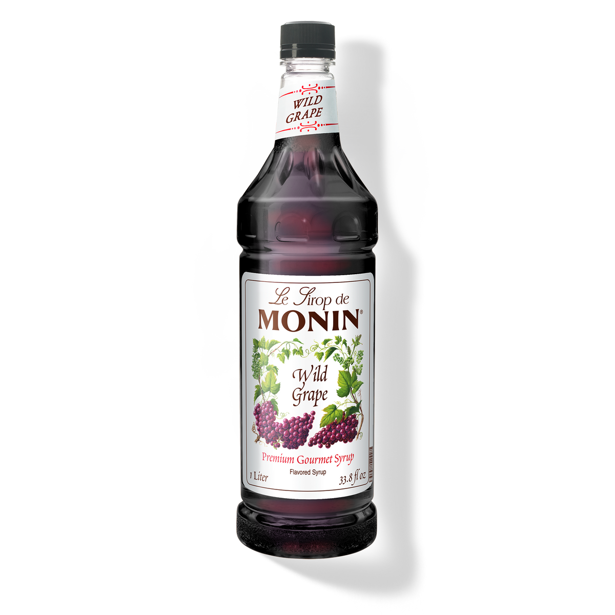 Monin Wild Grape Syrup 1 L bottle with dark purple syrup and grape label