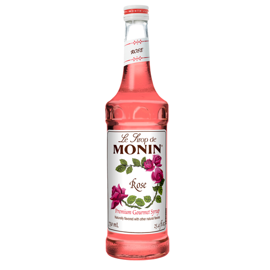 Monin rose syrup on a white background 