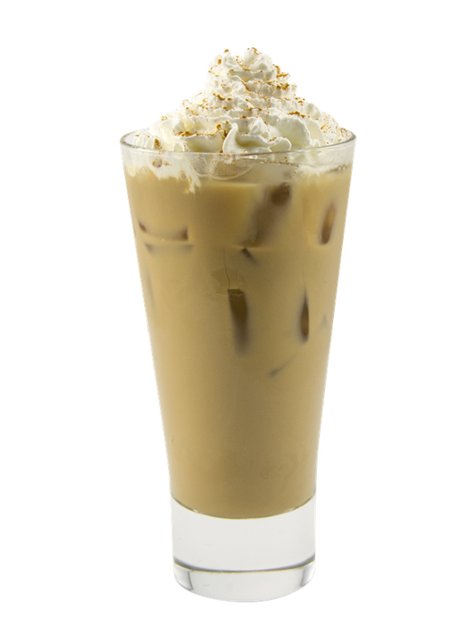 organic hazelnut caramel iced latte