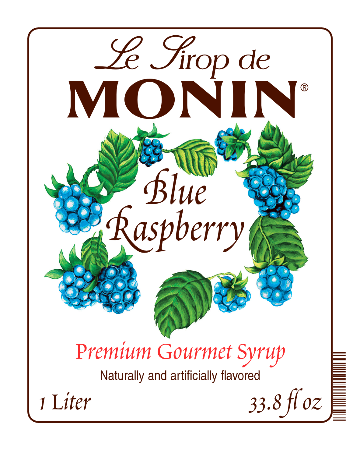 Monin Blue Raspberry Syrup product label