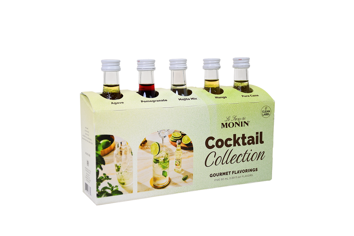 Monin Cocktail Collection five-pack with Agave, Pomegranate, Mojito Mix, Mango and Pure Cane mini bottles