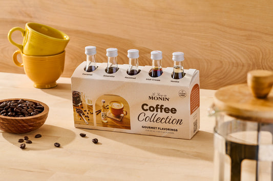 Monin Coffee Collection five-pack with Caramel, Amaretto, Hazelnut, Irish Cream and Vanilla mini bottles