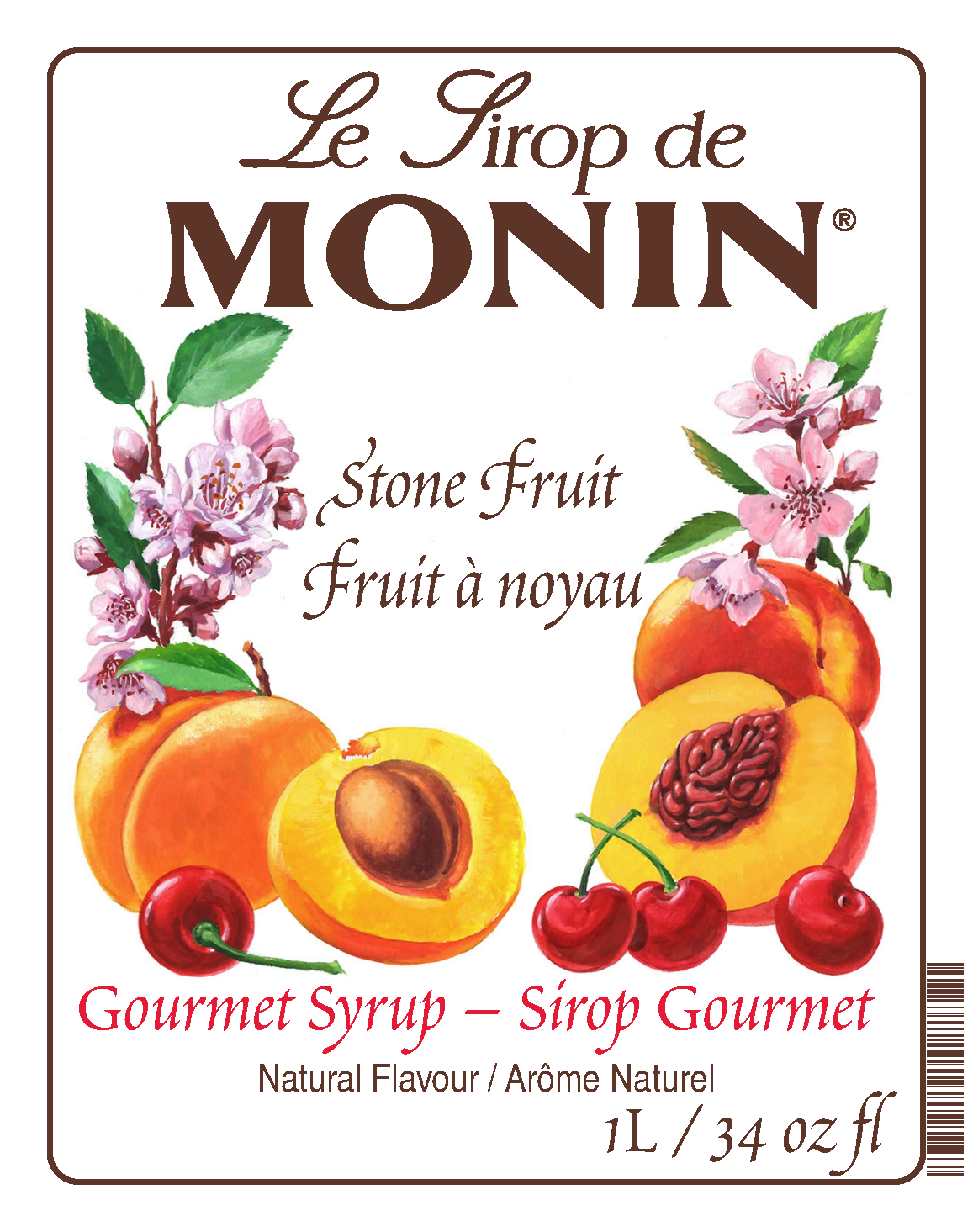 1L Monin Stone Fruit Syrup product label