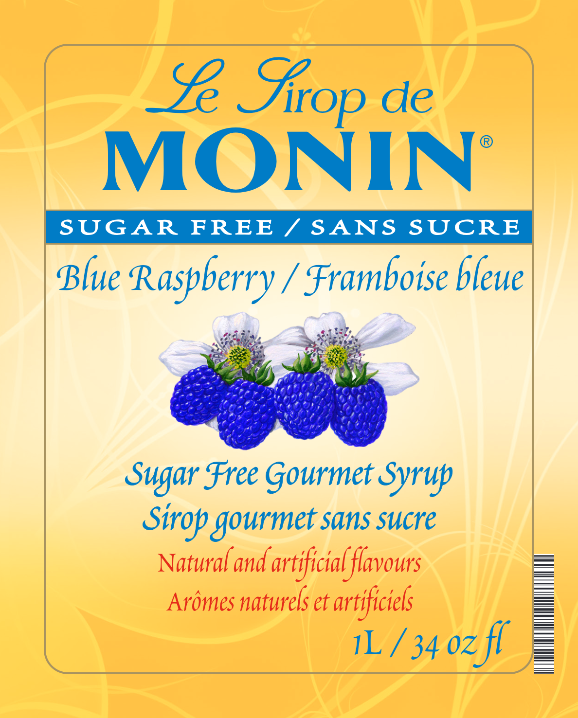 Monin Sugar Free Blue Raspberry Syrup 1 L label