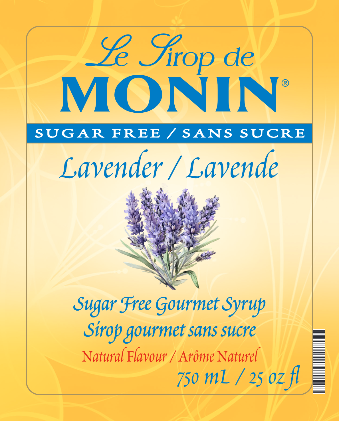 Monin Sugar Free Lavender Syrup 750 mL label