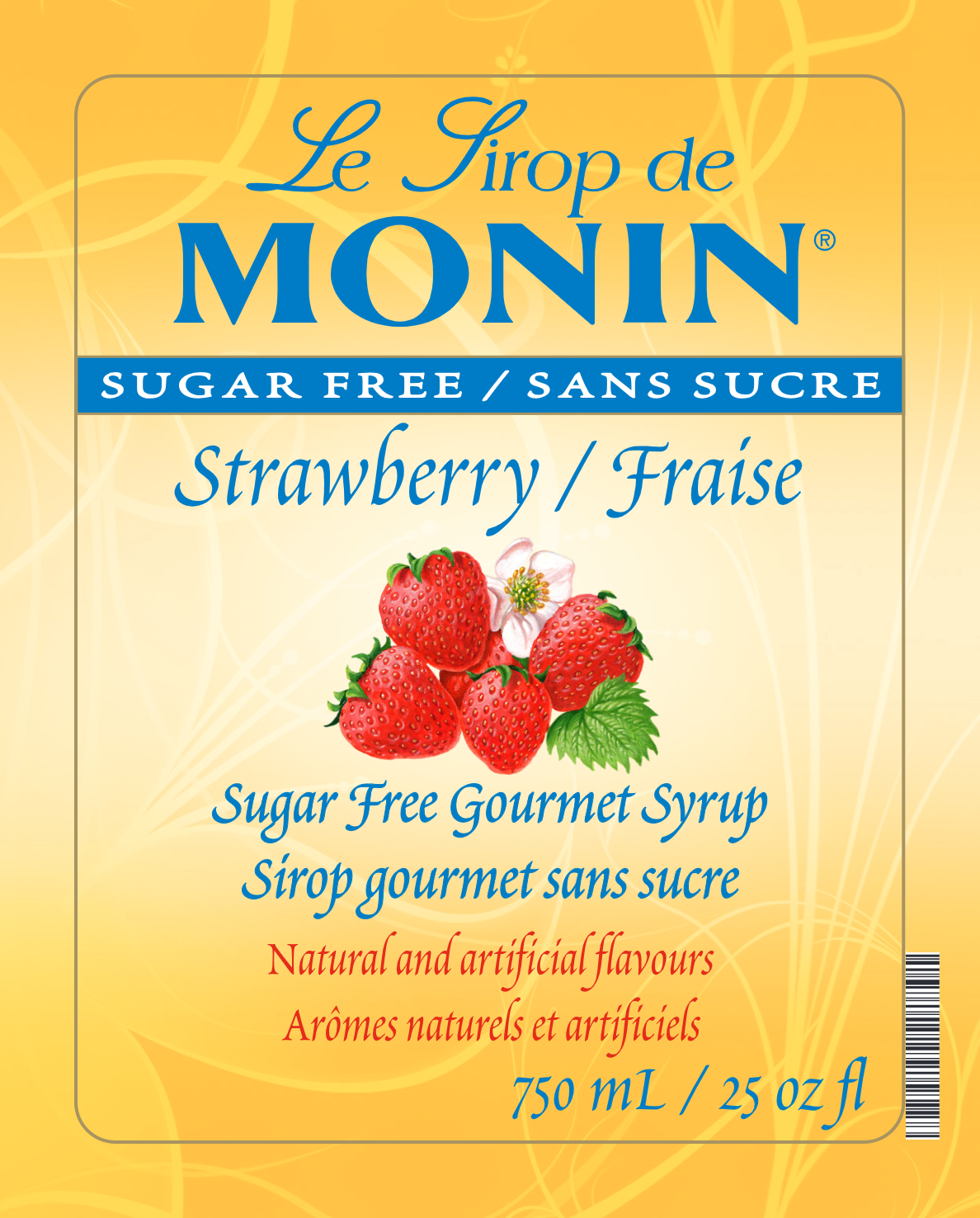 Monin Sugar Free Strawberry Syrup 750 mL label