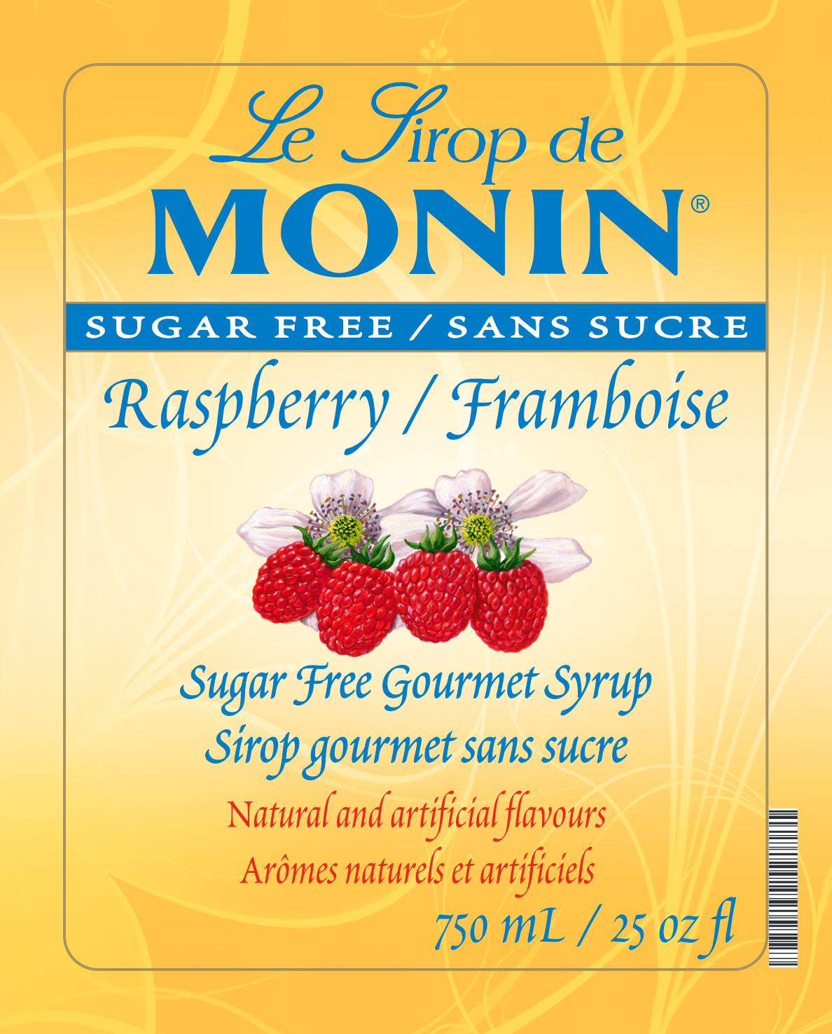 Monin Sugar Free Raspberry Syrup 750 mL label