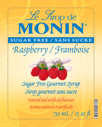 Monin Sugar Free Raspberry Syrup 750 mL label