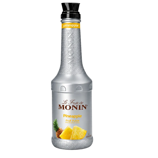 Monin Pineapple Fruit Puree on a white background.