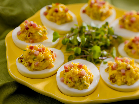 Peach, Ham, & Vidalia Onion Deviled Eggs