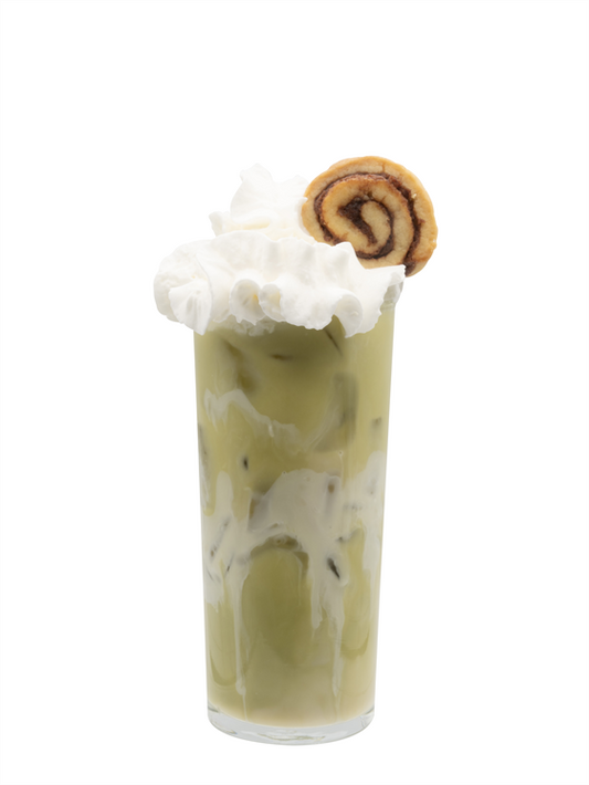 frosted cinnamon bun iced matcha